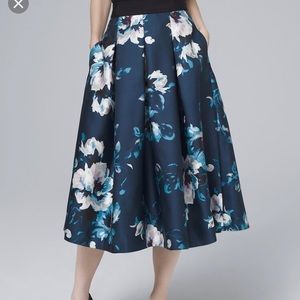 NWT WHBM Blue Floral Full A-Line Midi Skirt Summer